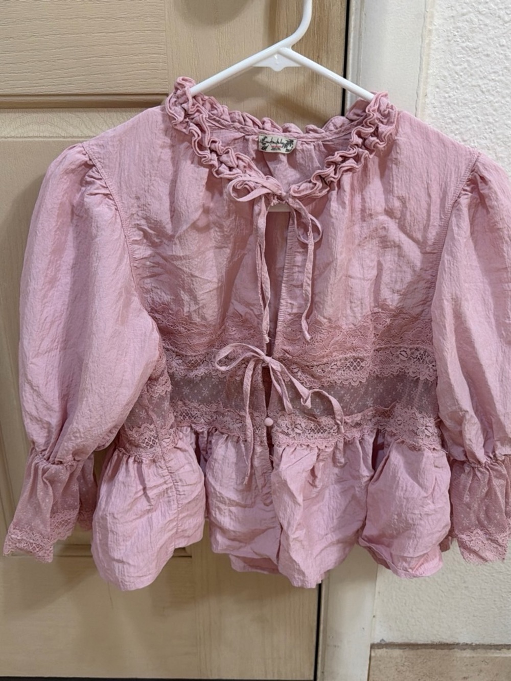 Free People Pink Ruffle Lace Peasant Blouse